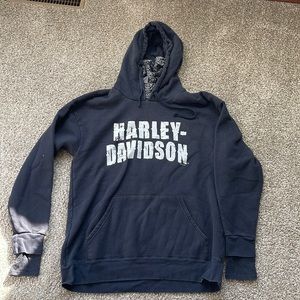 Harley Davidson sweatshirt w/ bandanna face covering built w/ thumbhole details.